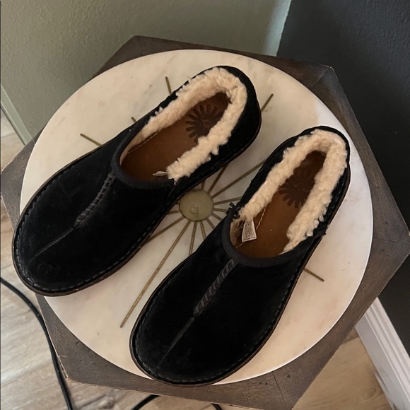 UGG Black Suede Shearling-Lined Slip-Ons - Picture 5 of 10